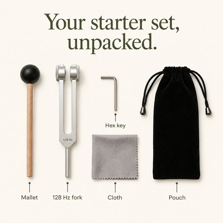thehushroot™ 128 Hz Tuning Fork Set — What is included