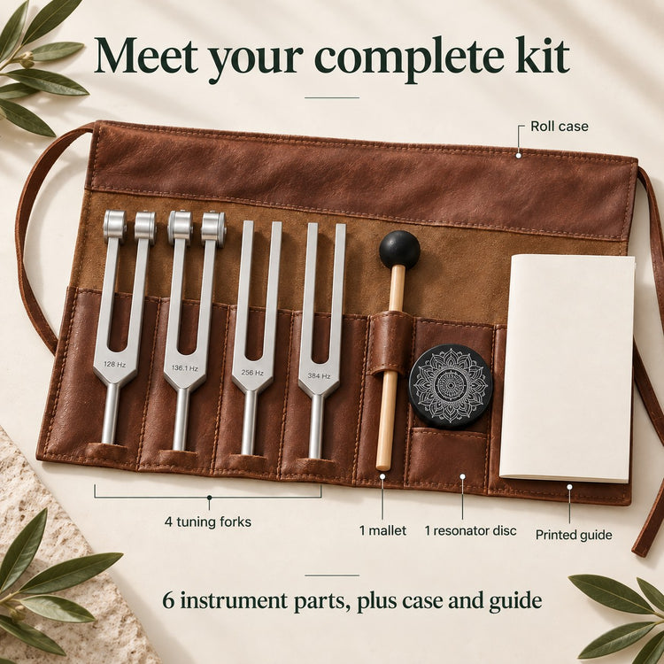 Six instrument parts, plus the roll case and printed guide.