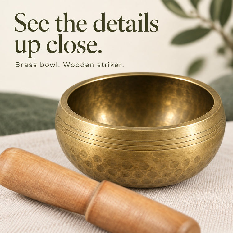 thehushroot™ Sound Bath Bowl — Brass and wood detail